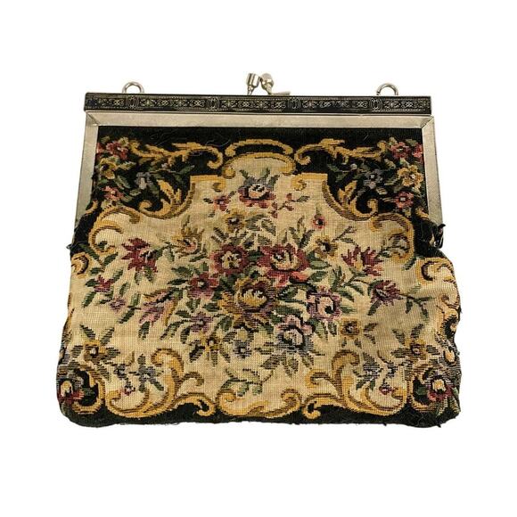 VTG Petit Point Tapestry Floral Brocade Purse Handbag 1950's No straps - Picture 1 of 7
